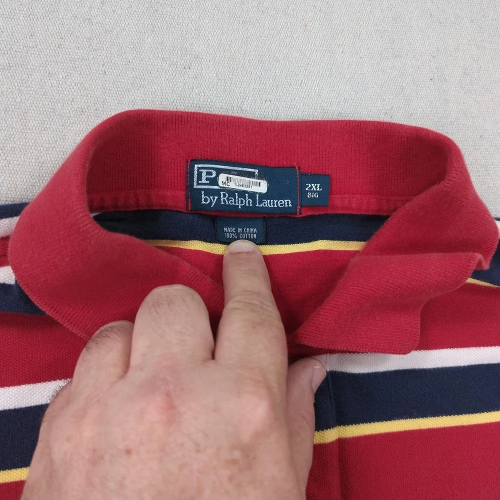 Polo Ralph Lauren Shirt Mens 2XLB Red Striped Casual Preppy